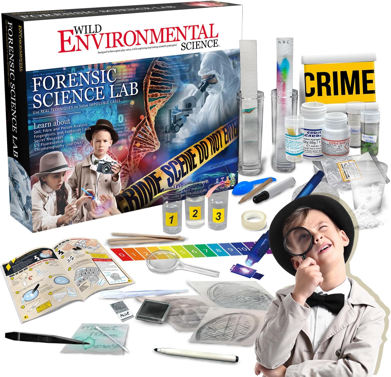 Wild Environmental Science Forensic Science Lab - Crime Scene Science Kit - Ages 8+ - Examine Crime Scenes and Learn Real Forensic Biology