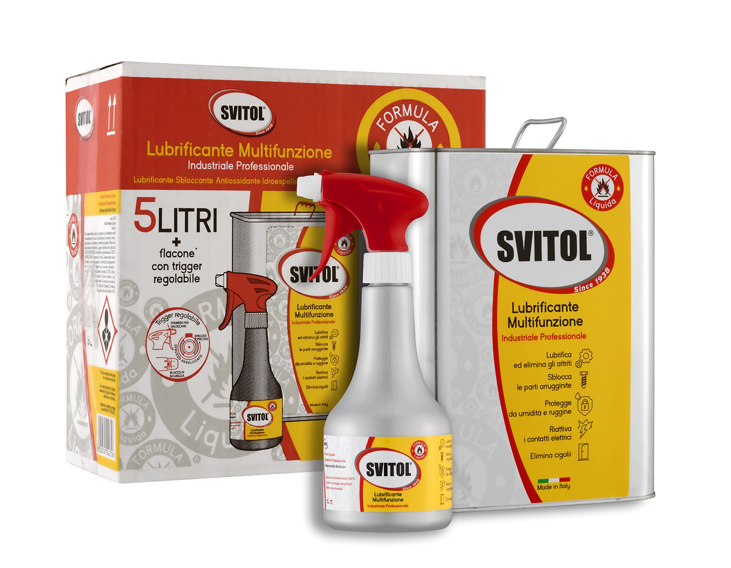 SVITOL Formula Liquida Latta 5 L con Trigger incluso, Lubrificante Multifunzione, Lubrifica e Protegge, Elimina Cigolii, Lubrificante Professionale, Alte Prestazioni
