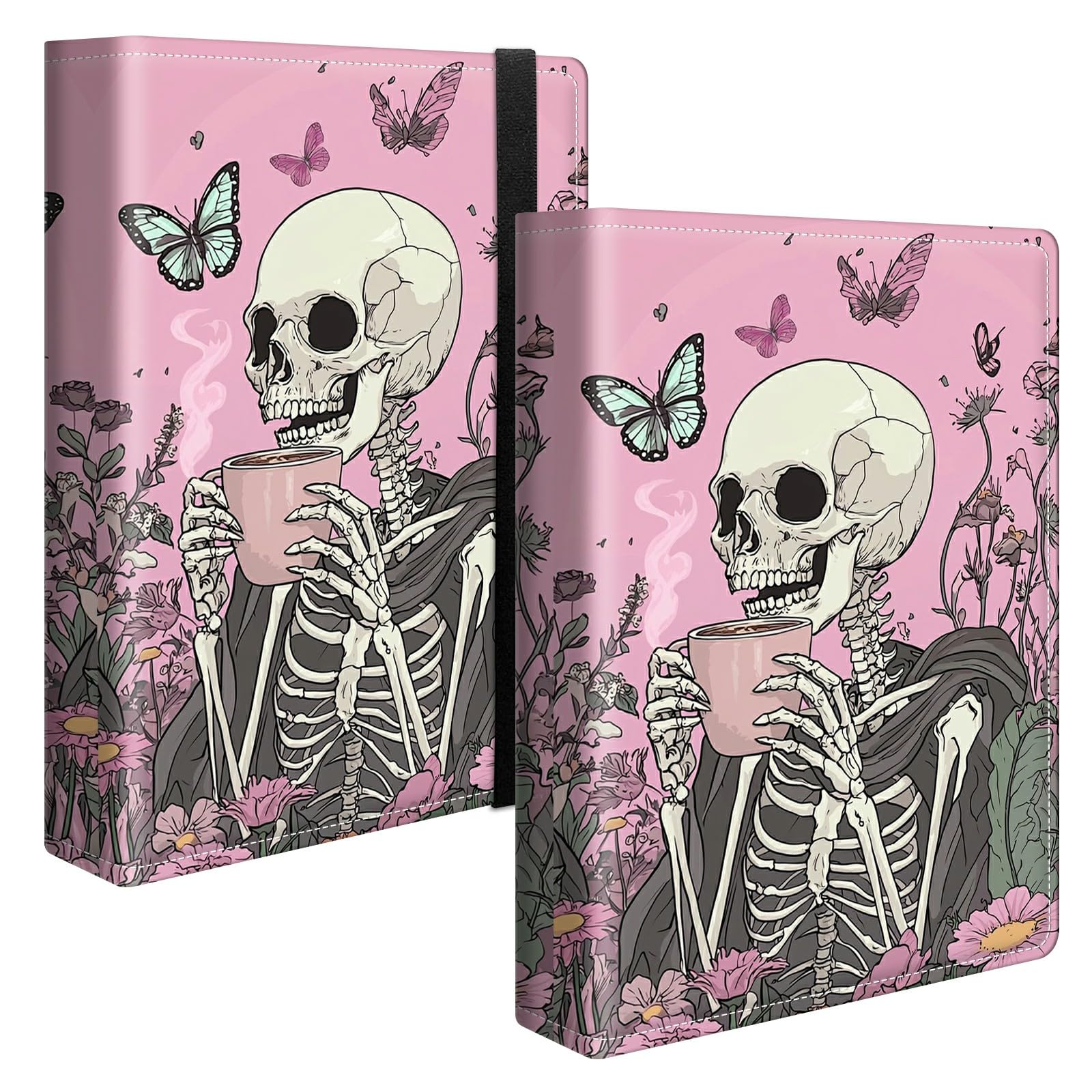 Photo Album 4x6 120 Pockets Photos with Strong Elastic Band, Small Mini Albums Sheet Protector Folder for Photos, Album for Family Wedding Women Men Baby Vacation Gift, Pink Skull