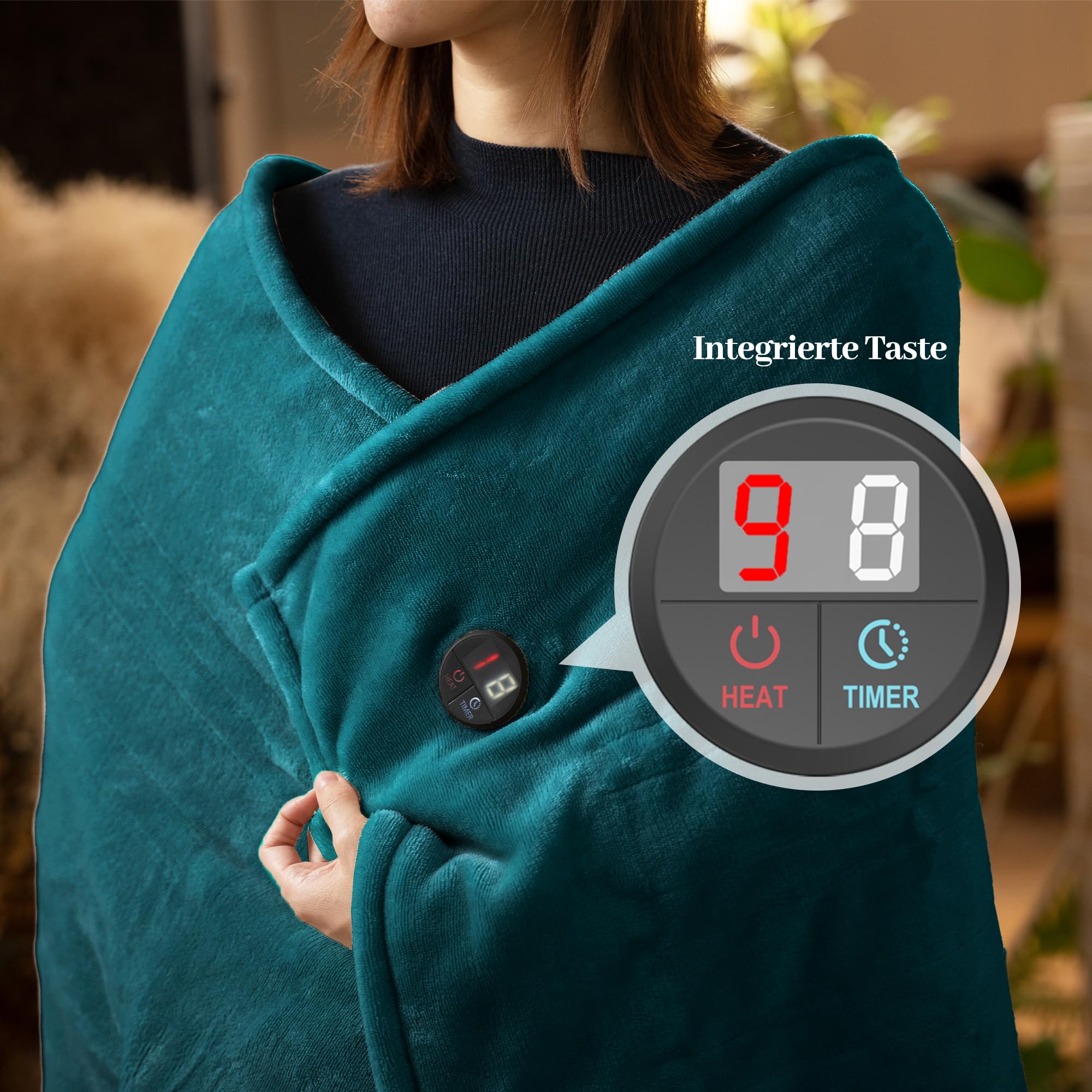 GOTCOZY Manta térmica Manta calefactora – Manta eléctrica de un solo botón con 10 niveles de calor y temporizador automático de apagado de 9 horas, Manta calefactora lavable (Azul, 130×180)