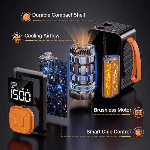 Miniatura 3 de Mini bomba de bicicleta, bomba de bicicleta portátil de 150 PSI con manómetro, bomba eléctrica de neumáticos de bicicleta 4 veces más rápida con