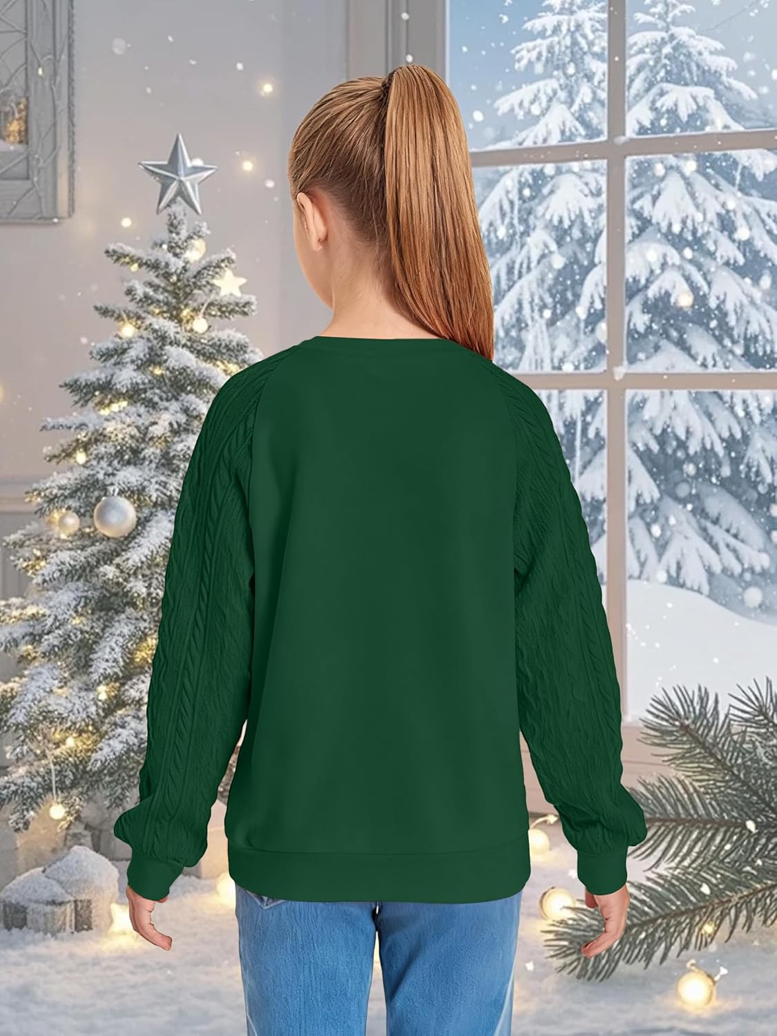 Girls Christmas Sweatshirts for Kids Merry Christmas Casual Cable Knit Long Sleeve Shirts Xmas Tree Tops - Image 6