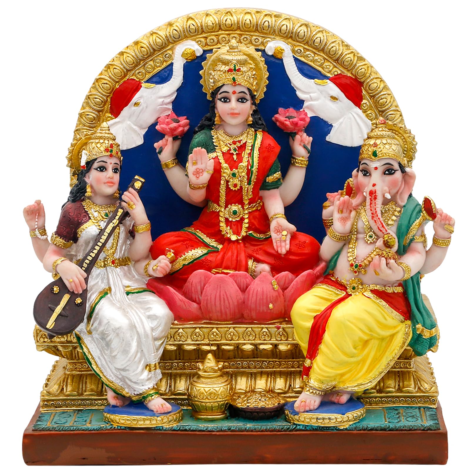 alikiki Lakshmi Ganesha Saraswati Statue 6.3”H Indian Laxmi Ganesh Idol Figure Murti Item Hindu Home Office Temple Mandir Shrine Altar Pooja Decor