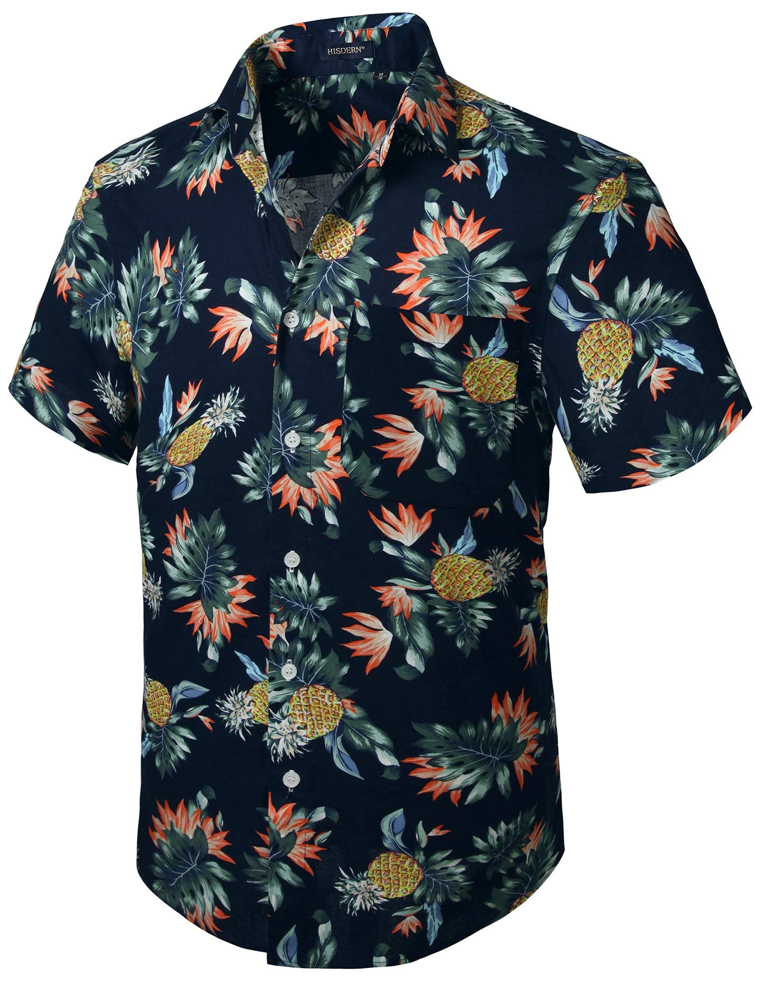 HISDERN Camisas Aloha Hawaiana Funky de Manga Corta Bolsillo Delantero Vacaciones de Verano Impreso Playa Camisa Informal de Hawaii S-2XL