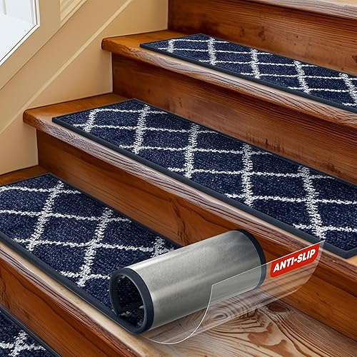 Miniatura 36 de MBIGM Alfombra de 8 x 30 pulgadas para peldaños de madera (paquete de 15 unidades) – Alfombra de seguridad antideslizante con felpa suave cómoda