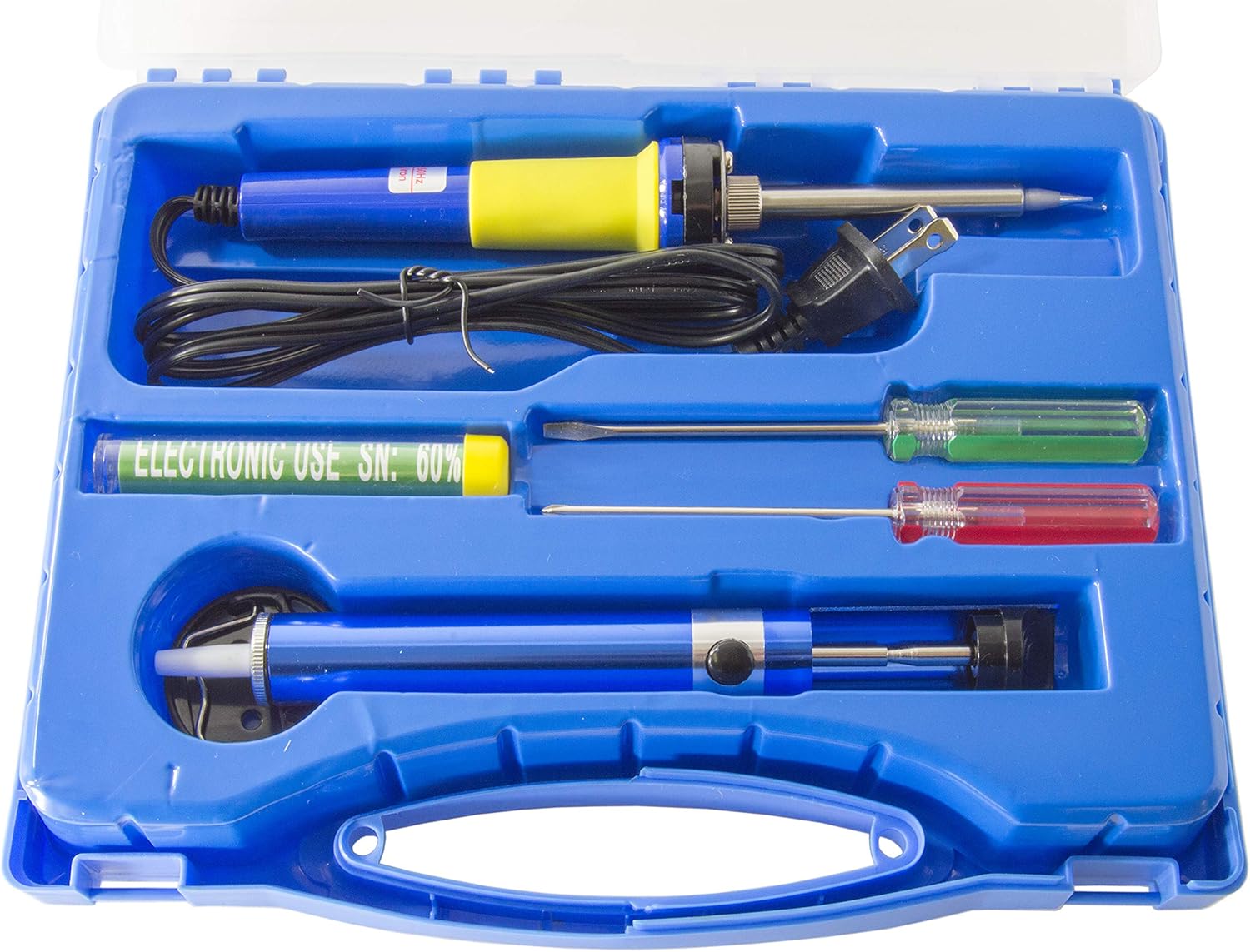 Soldering Iron Kit with Portable Storage Case - Includes 30w Soldering Iron, Iron Stand, Solder, Desolder Pump, and 2 Screwdrivers by EX ELECTRONIX EXPRESS