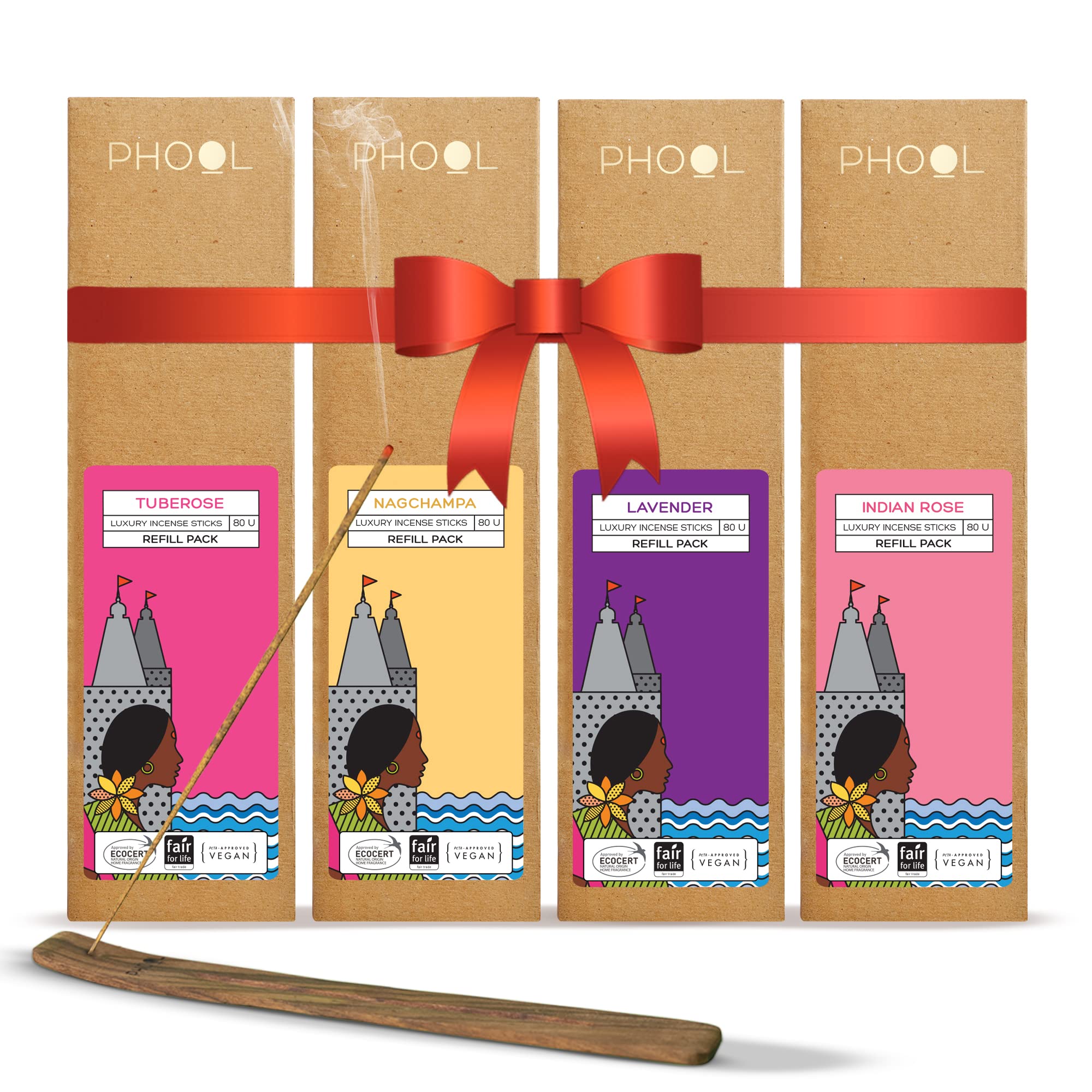 Phool Incense Sticks (Combo Refill Pack) |Valentine Gift ISulpher & Charcoal Free | 100% Organic I Fragrance - Indian Rose, Tuberose, Lavender, Nagchampa Agarbatti I Valentine Gift for Girlfriend