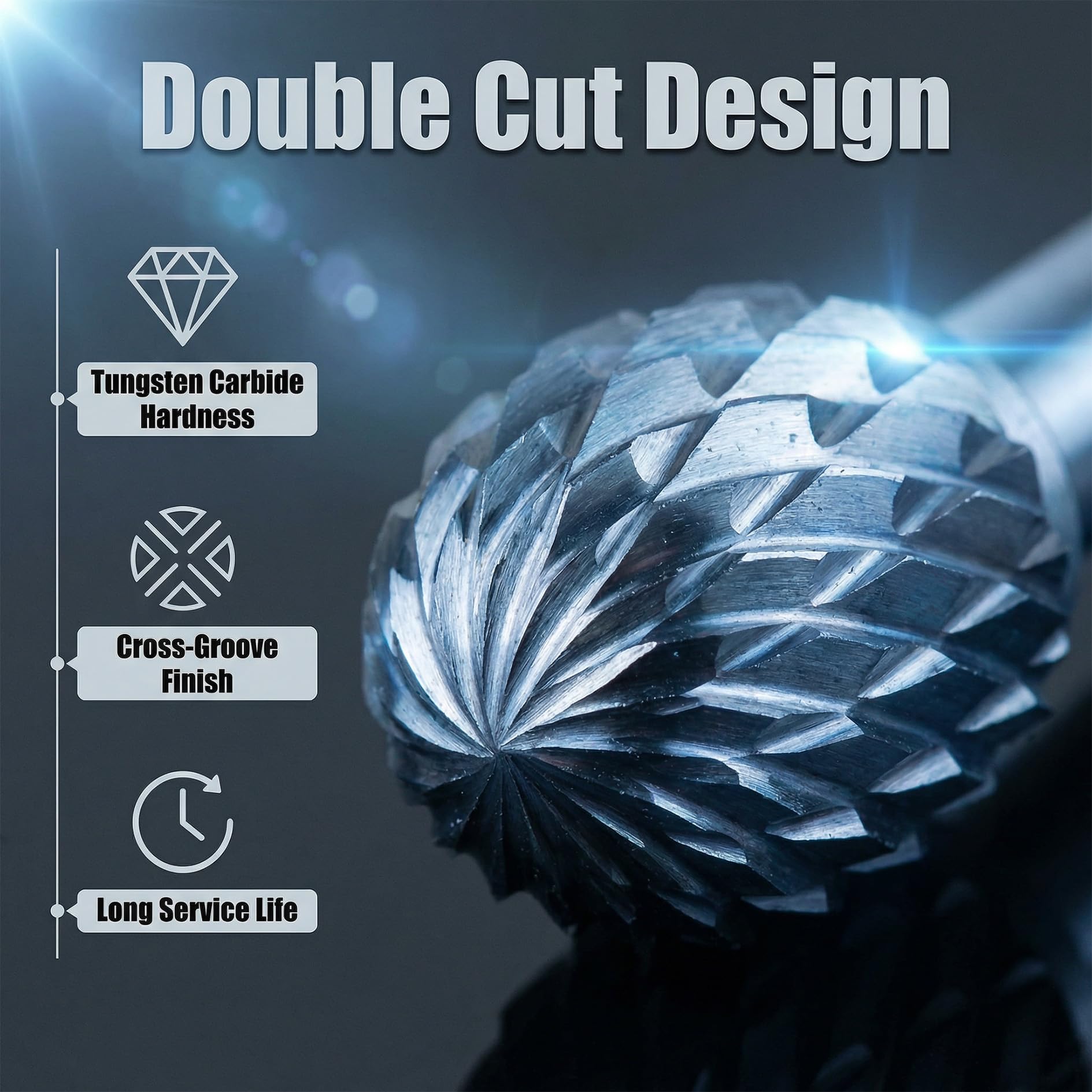 Set di frese rotanti in carburo di tungsteno – 10 pezzi con doppio taglio e stelo da 1/8" – per intaglio in legno, incisione, foratura, lucidatura, lavorazione del metallo, modellismo e finitura