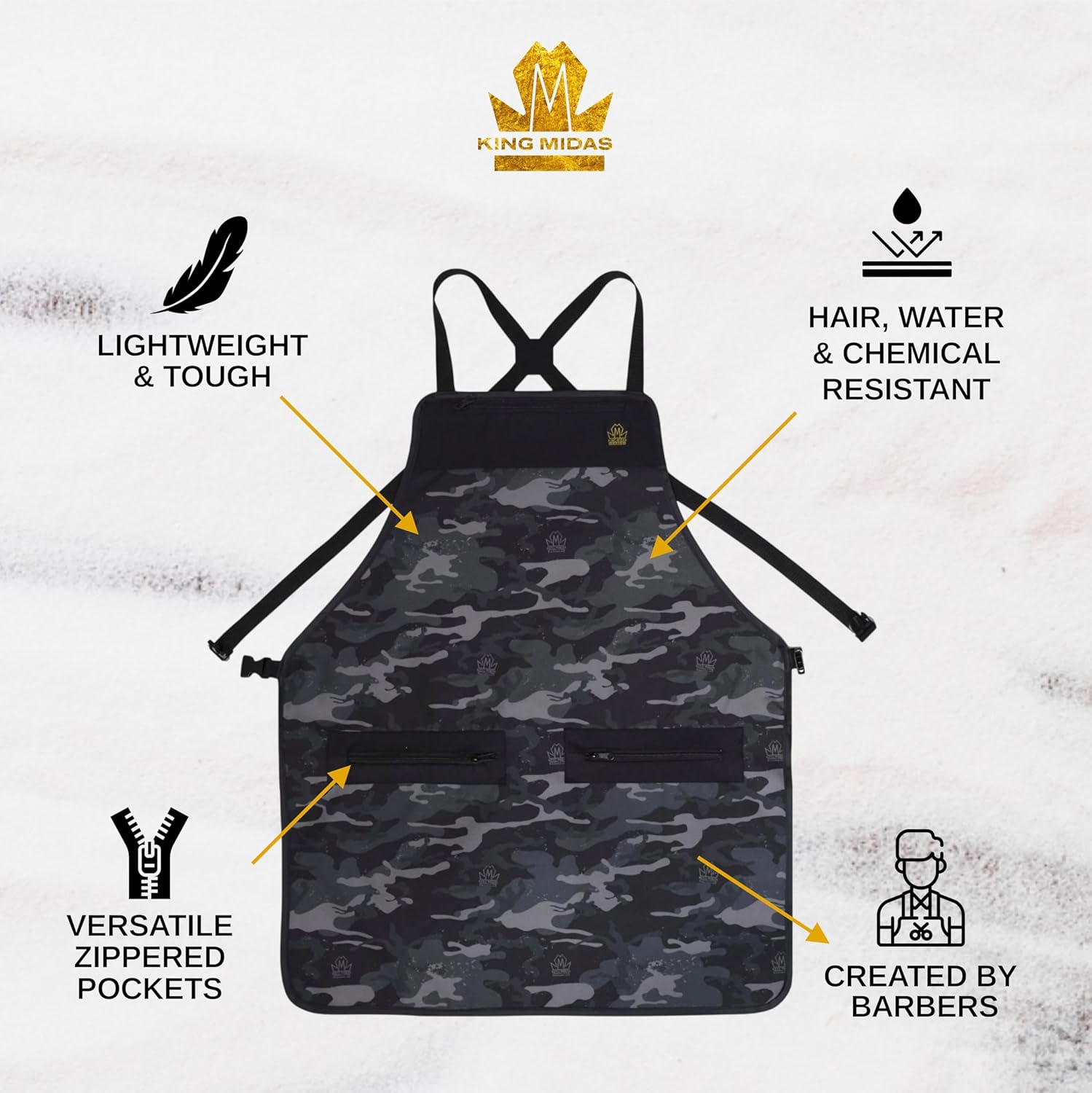 King Midas Salon Apron with Pockets, Adjustable Hairstylist Apron for Women, Cosmetology & Hairdresser Apron