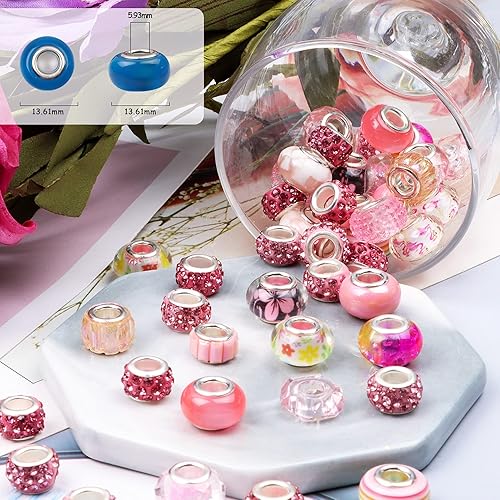 Miniatura 3 de 50 cuentas europeas surtidas con núcleo de cobre, espaciador de resina de agujero grande, sin núcleo de cobre, cuentas coloridas de diamantes de