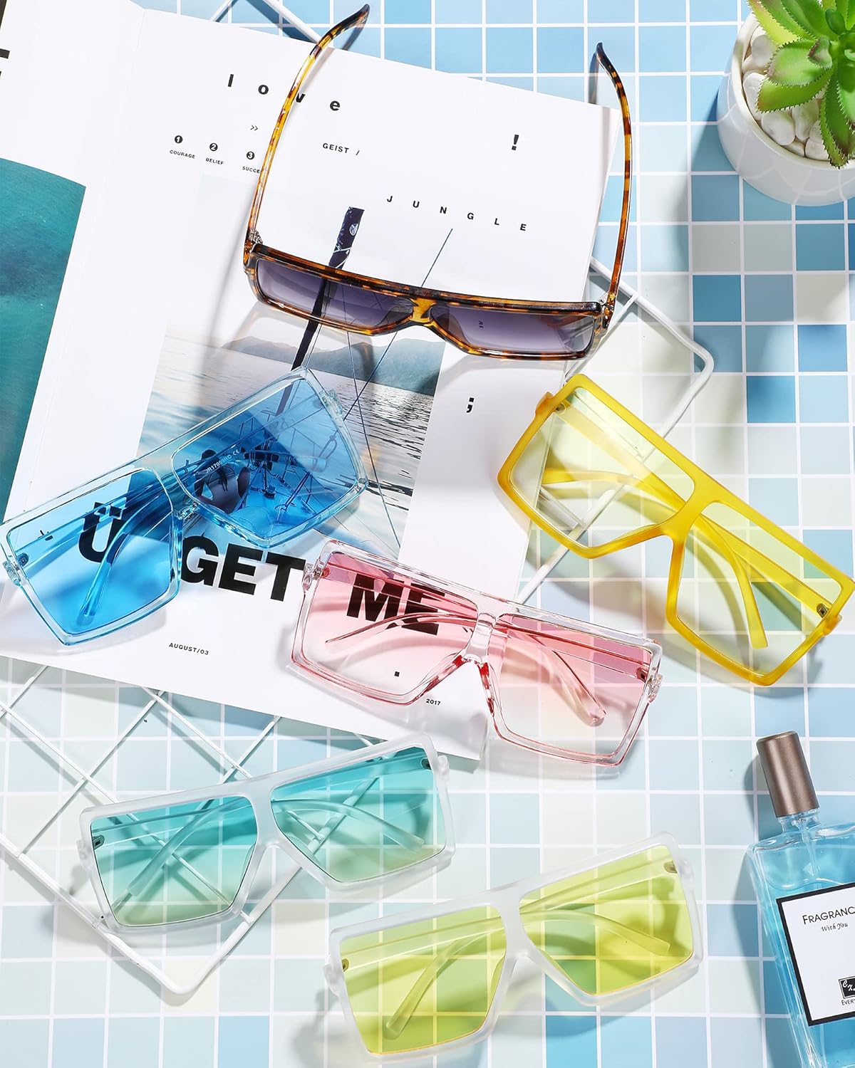 Frienda 26 Pairs Square Oversized Sunglasses for Women Men Flat Top Shades Oversize Sunglasses, 26 Colors