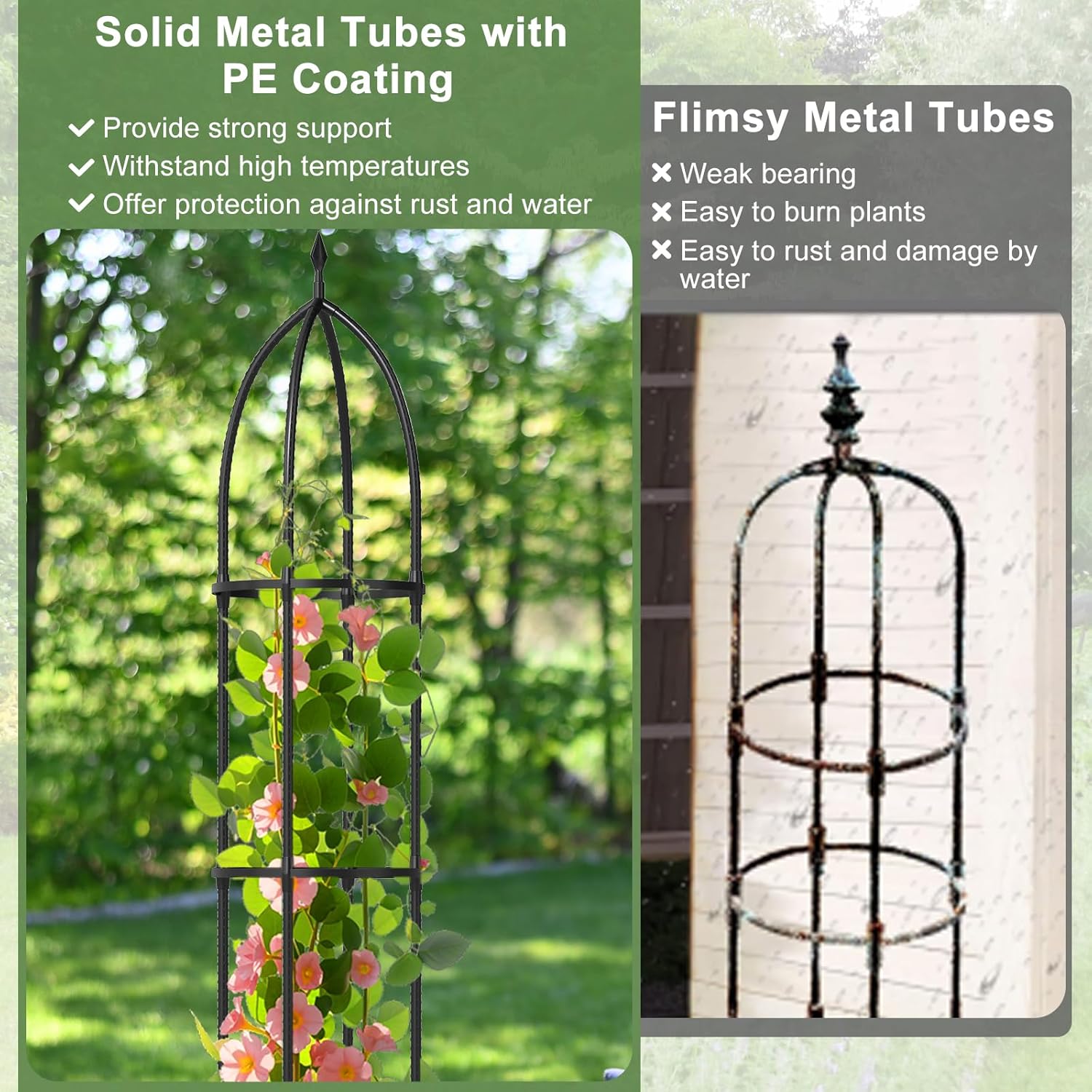 Giantex 2-Pack Tomato Cages, 78” PE-Coated Metal Garden Obelisk Trellis for Climbing Plants, Rustproof Plant Cage & Supports w/Adjustable Height, Support Stand for Vine Jasmine Rose Tomato