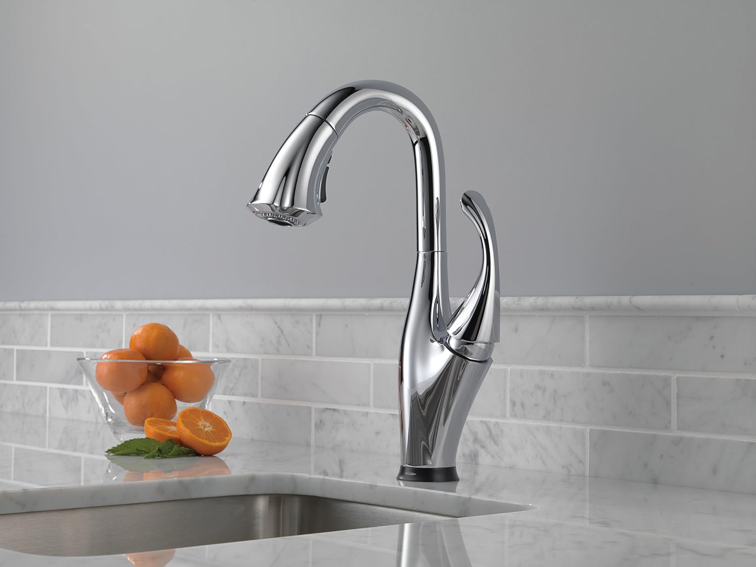 Delta Faucet Addison Touch Bar Faucet installed in a kitchen setting