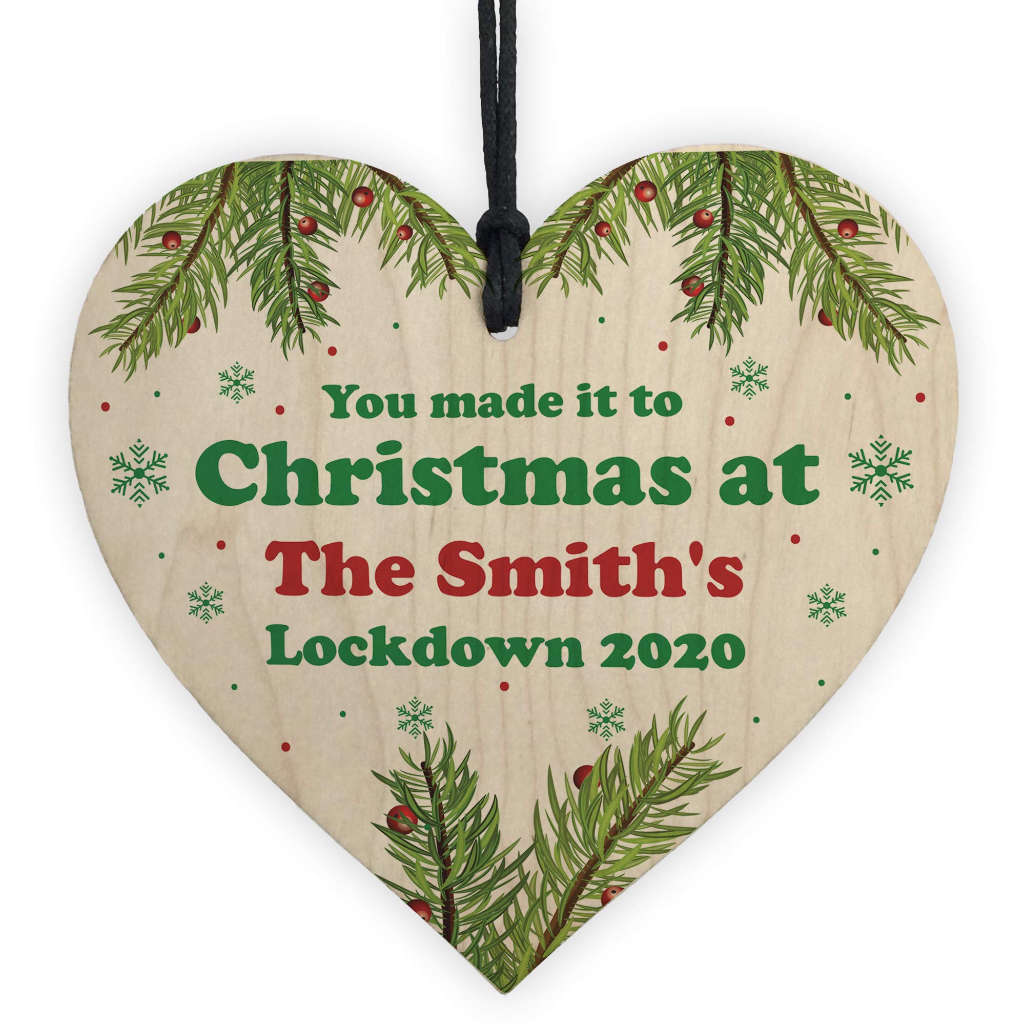 Funny Family Christmas Sign Personalised Wooden Heart Lockdown Gift Keepsake