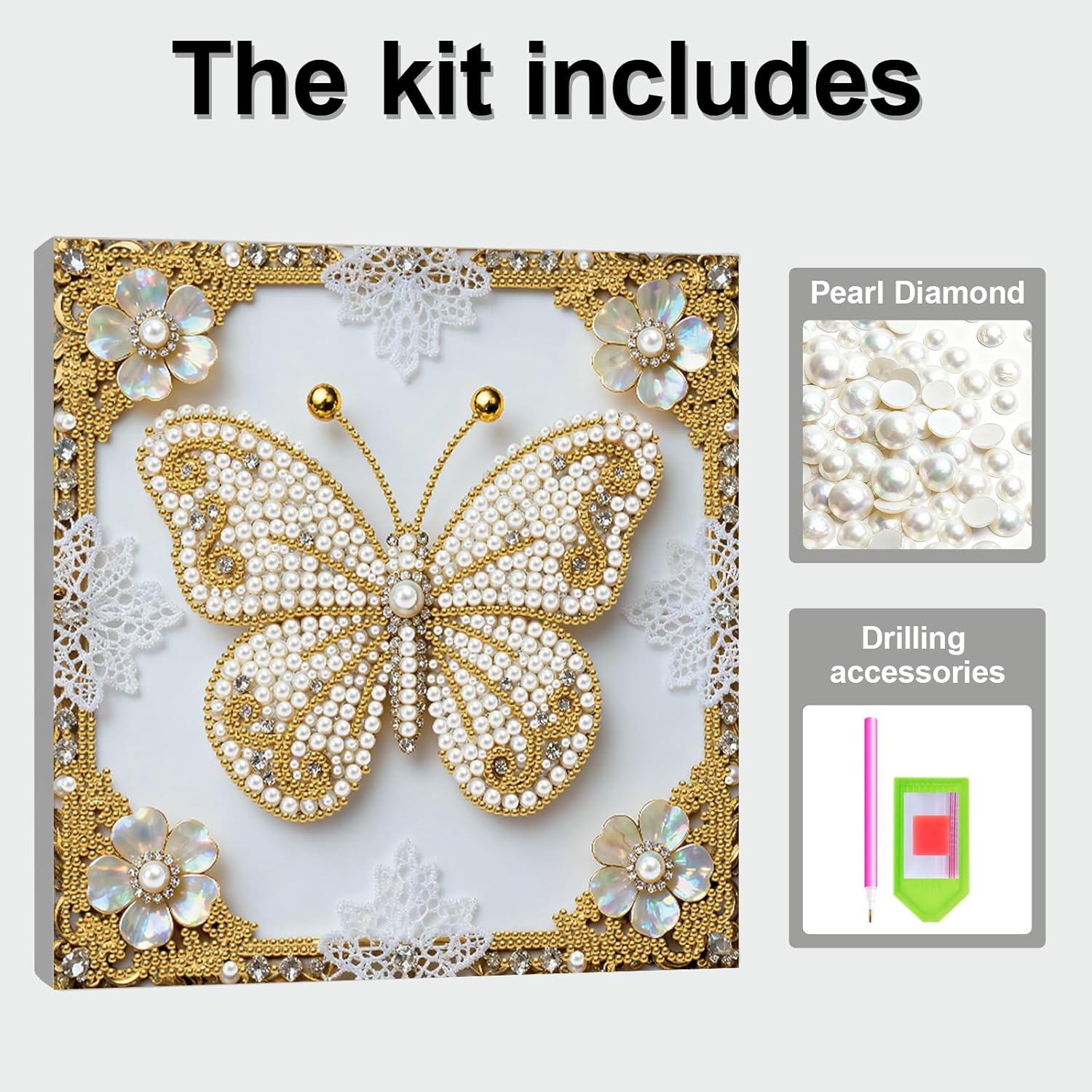 DIY Pearl Painting Kit with Wooden Frame, 3D Plastic Pearl Gemstone Ocean Art Craft for Adults Beginners, Diamond Dot Painting, Home Wall Decor Ready Gift for Women(Butterfly)(25 * 25cm)