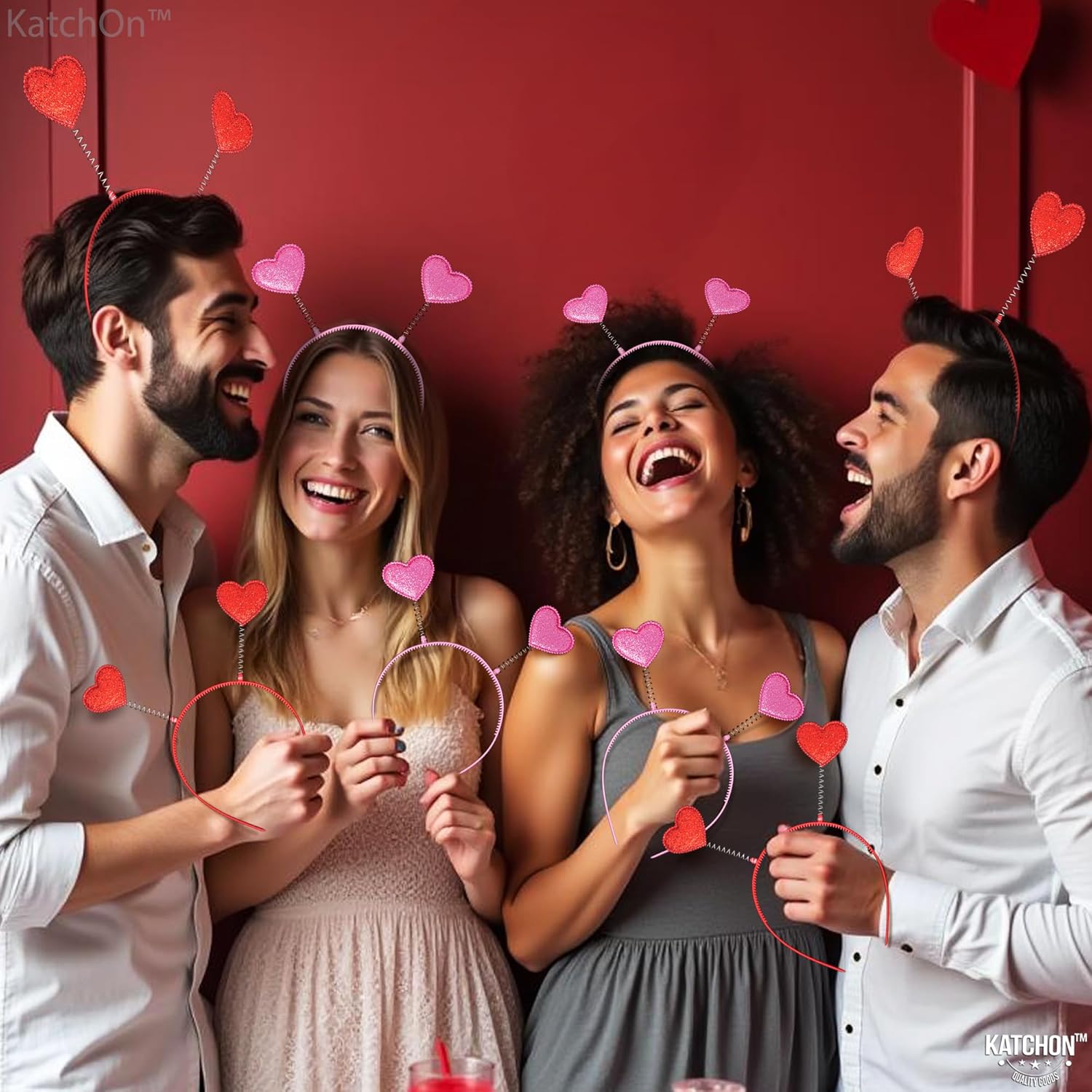 KatchOn, Pink and Red Heart Headbands - Pack 12 | Valentines Day Headbands For Women for Valentines Day Decor, Wedding Party | Heart Antenna Headband, Halloween Headband | Valentines Party Decorations - Image 3