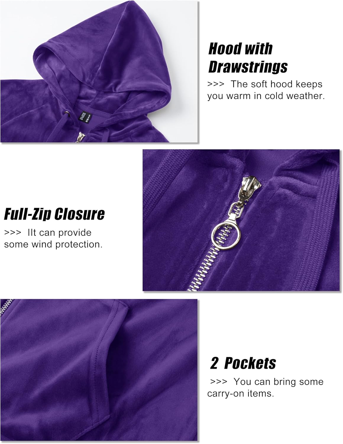 MAGCOMSEN Women's Velour Hooded Jacket Long Sleeve Full Zip Outerwear Soft Warm Velvet Jacket with Side Pockets - Image 5