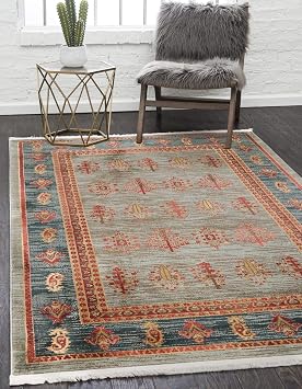 Unique Loom Fars Collection Modern Medallion Tribal Design with Natural Hues Area Rug 5 0 x 8 0 Rectangular, Light Blue/ Navy Blue