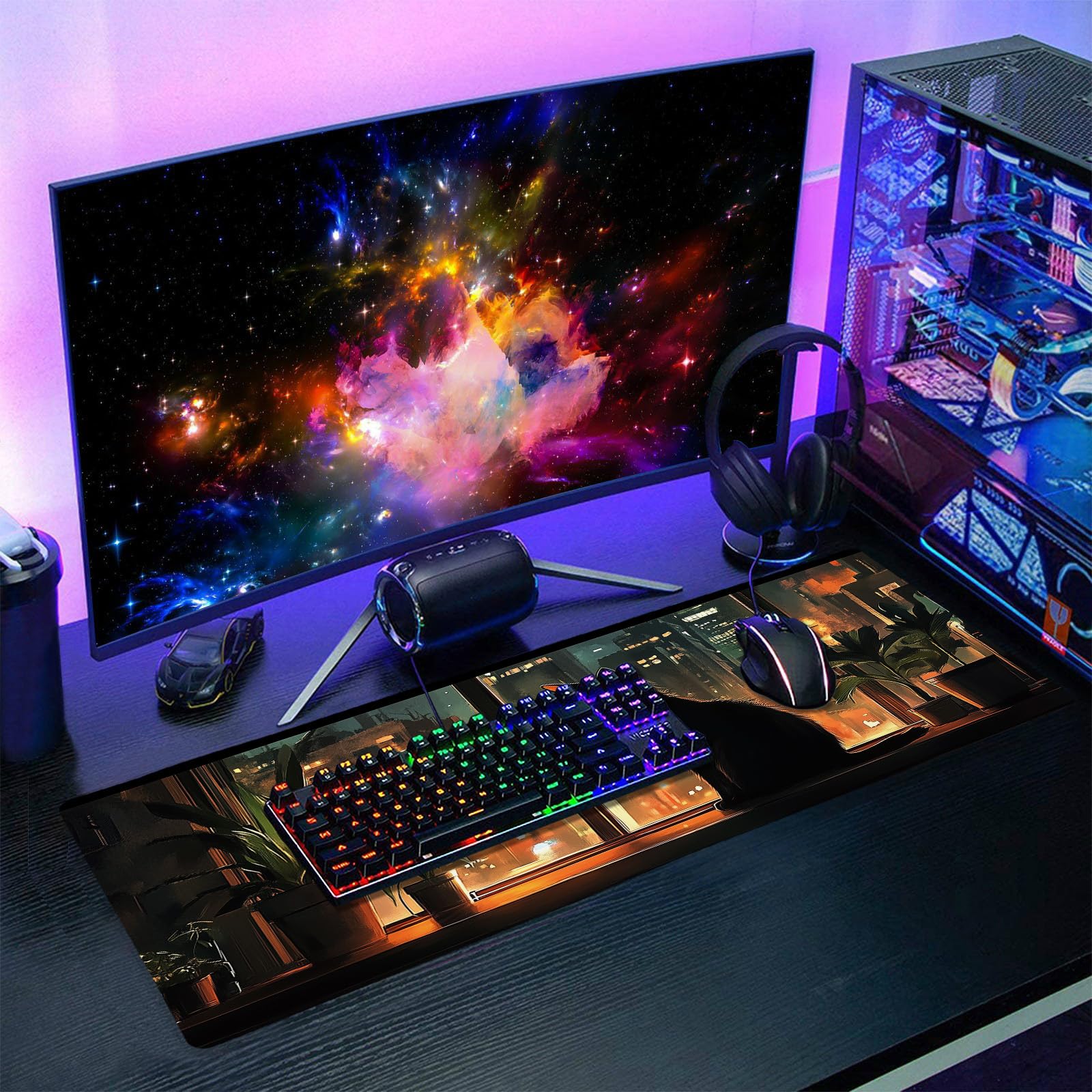 Pink Cute Bats Gaming Mouse Pad XL Pastel Purple Witchcraft Extended Big Large Desk Mat Non-Slip Rubber Base Stitched Edge Long Keyboard Mousepad for PC Computer Laptop,31.5×11.8 in: Black Cat Gaming Mouse Pad XL Anime Green Plant Night Extended Big Large Desk Mat Non-Slip Rubber Base Stitched Edge Long Keyboard Mousepad for PC Computer Laptop,31.5×11.8 in