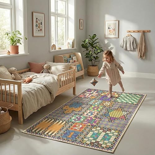 Miniatura 3 de Alfombra de juego para niños 7 en 1 y alfombra de sala de juegos, alfombra de guardería jumbo de 79 x 59 pulgadas, lavable a máquina y plegable, 7