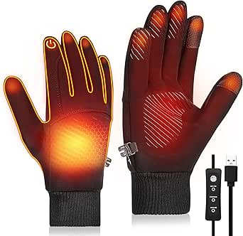 USB Electric Heated Gloves for Women, Winter Hand Warmers Gloves Anti-slip Touchscreen Heating Mittens with 3 Levels Heat, Thermal Liner, Elastic Cuff, for Running Walking Riding Driving Cycling