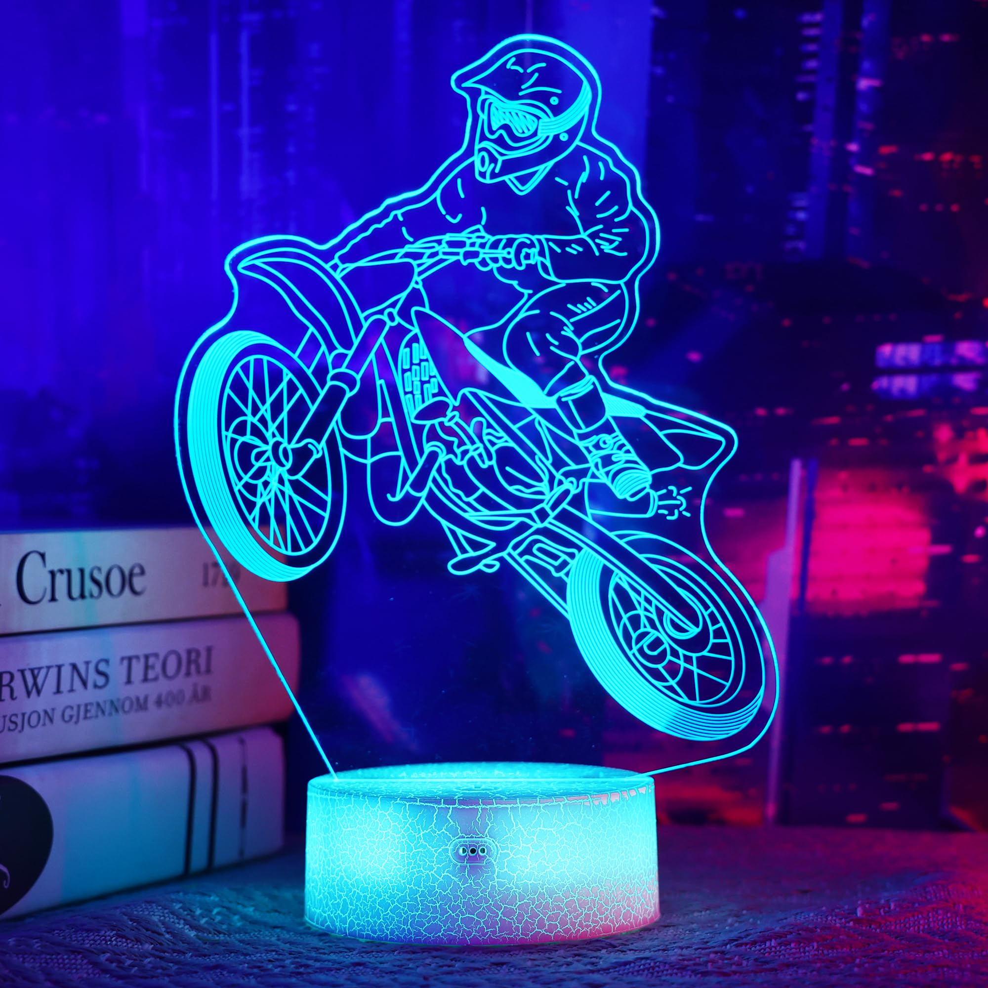 OkiyiD Dirt Bike Night Light, Dirt Bike Gift, 3D Illusion Lamp, 3D Dirt Bike Night Light with Remote and Touch Control, Dirt Bike Decor for Kids Room,