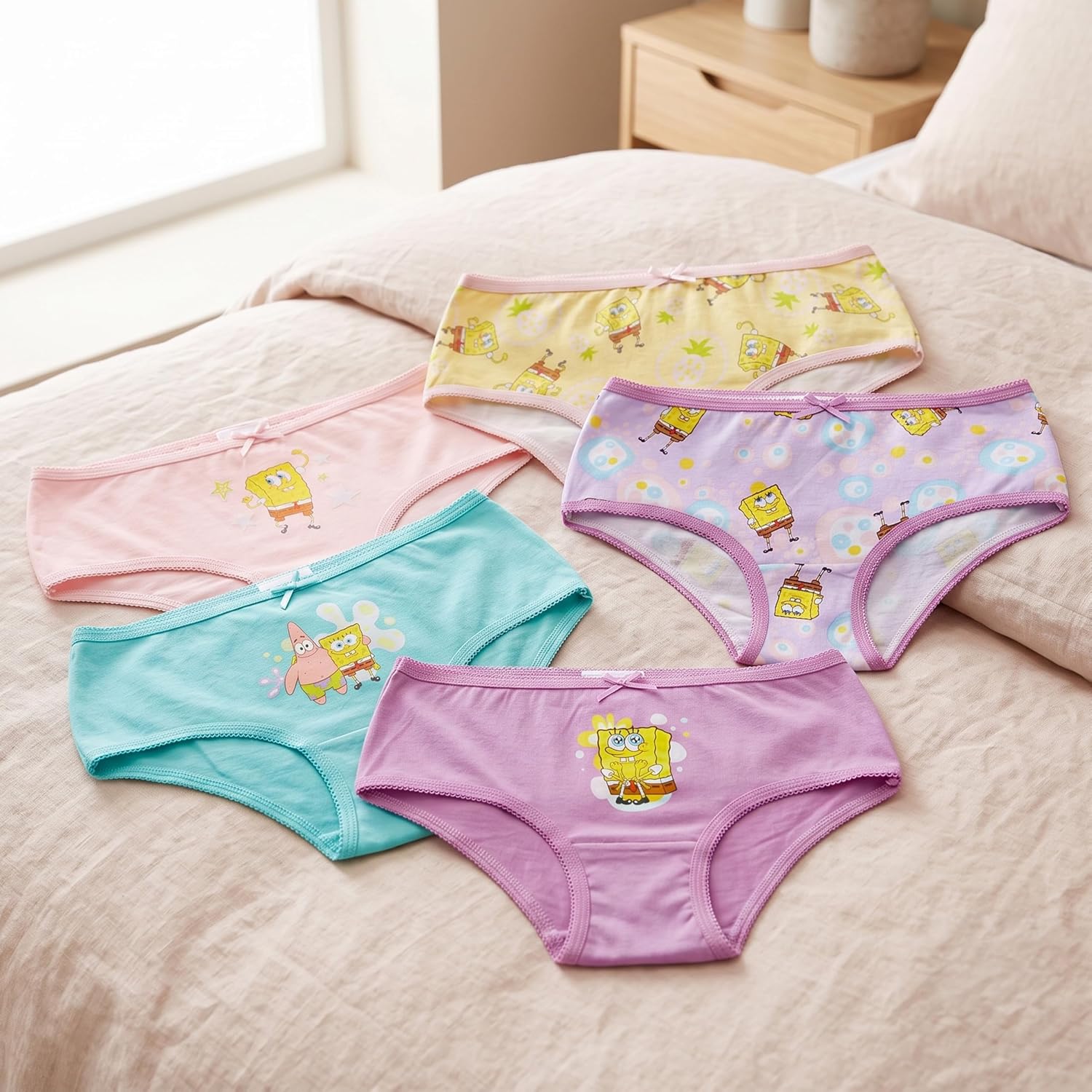 Get Trend SpongeBob SquarePants Girls’ Cotton Underwear Briefs, 5 Pack