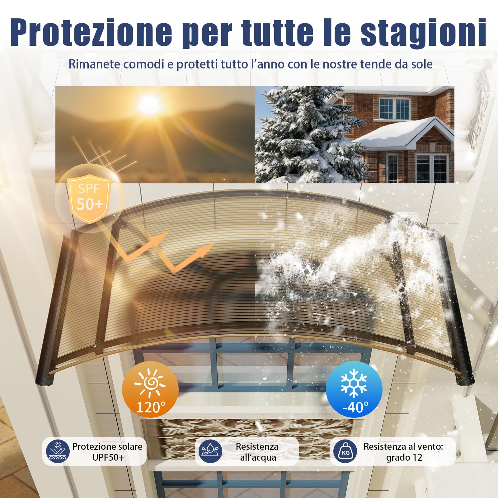 Vordach für Haustür 160x120 cm – Fenstervordach Überdachung aus Polycarbonat, Transparentes Bogenvordach mit UV-Schutz, Regen- & Schneeschutz, Türdach für Veranda, Balkon, Fenster