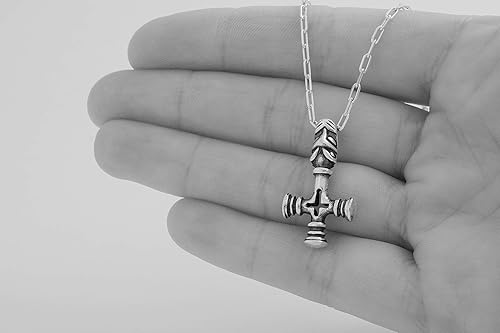 Miniatura 5 de Sterling Silver Icelandic Wolf Cross, Thor's Hammer Necklace - SMALL, 3D Double Sided