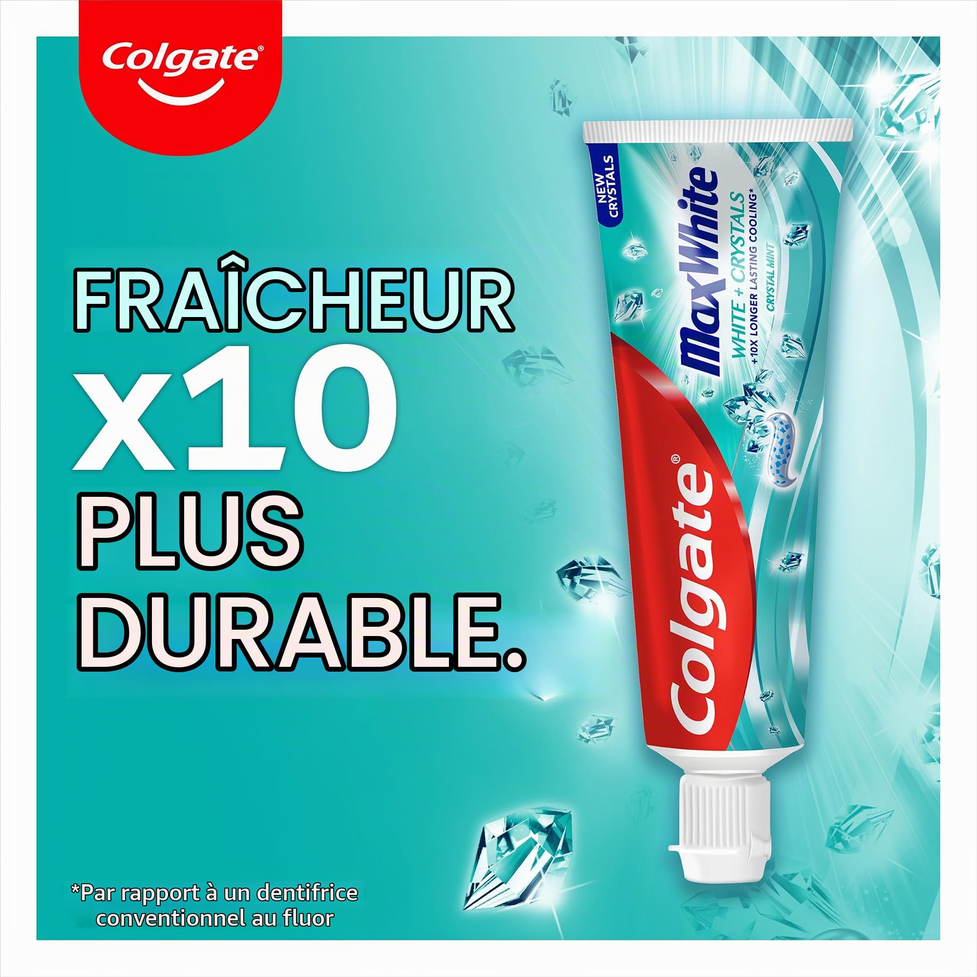 Colgate Max Cristaux Blancs Dentifrice Blanchiment, Pack de 12 x 75 ml, pleine santé bucco-dentaire, dentifrice blanchissant avec protection contre les caries, haleine fraîche