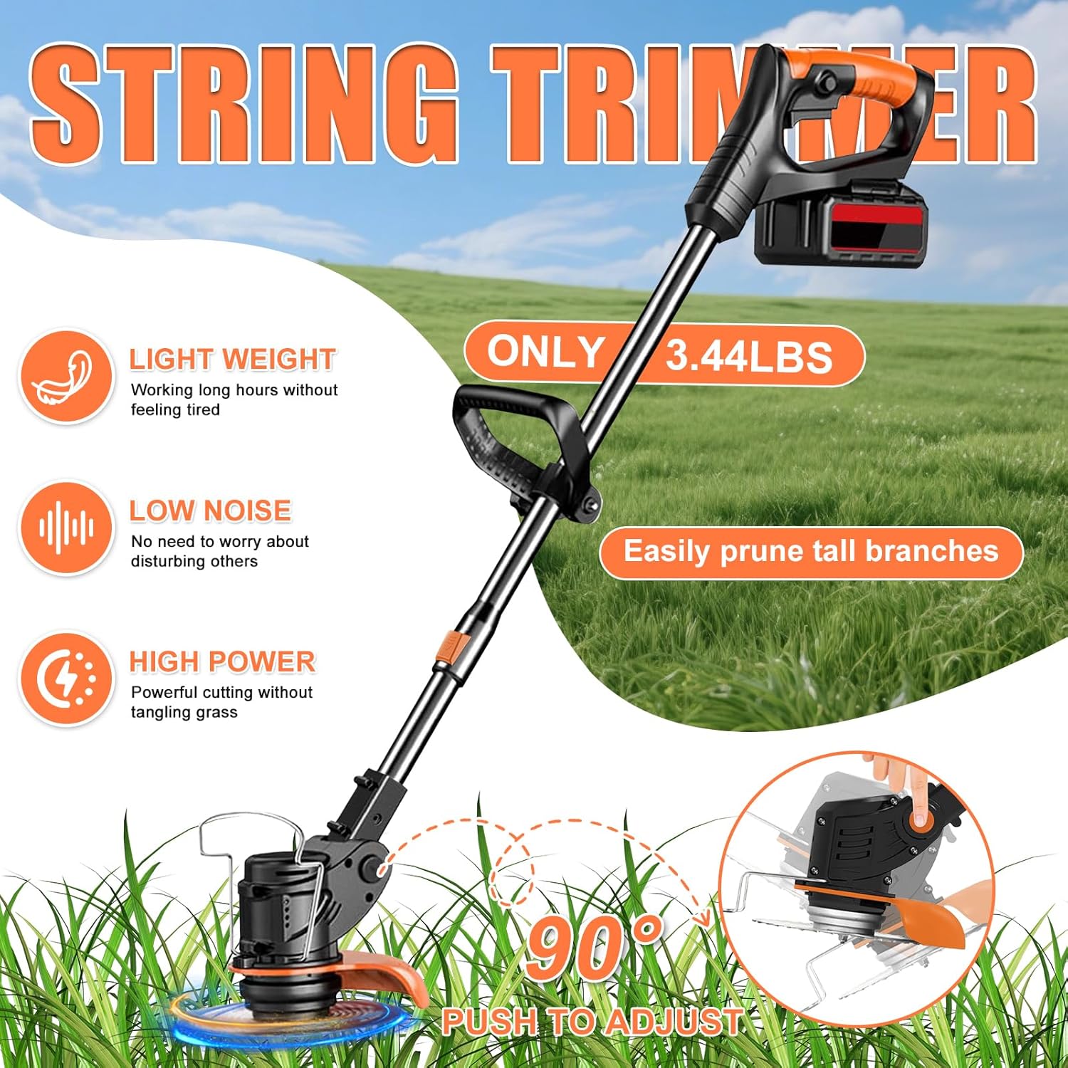 Electric Weed Wacker String Weed Eater Cordless Grass Trimmer 21V Battery Powered String Trimmer with 2x2.0ah Battery and Charger Brush Cutter/Edger/Mower with 3 Types Blade for Garden Lawn(Black)