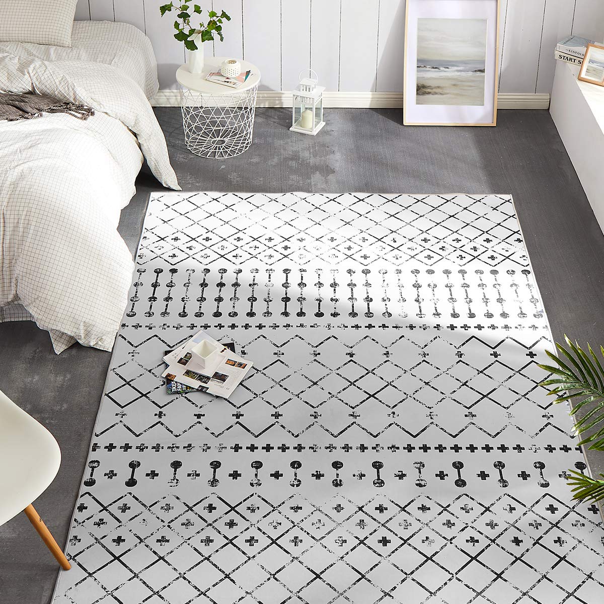 Amazoncom Jinchan Area Rug 3x5 Door Mat Kitchen Rug Indoor Moroccan Rug Black And White Diamond Floor Cover Geometric Accent Rug Soft Mat Non Slip Bathroom Rug Carpet Living Room Bedroom Grey