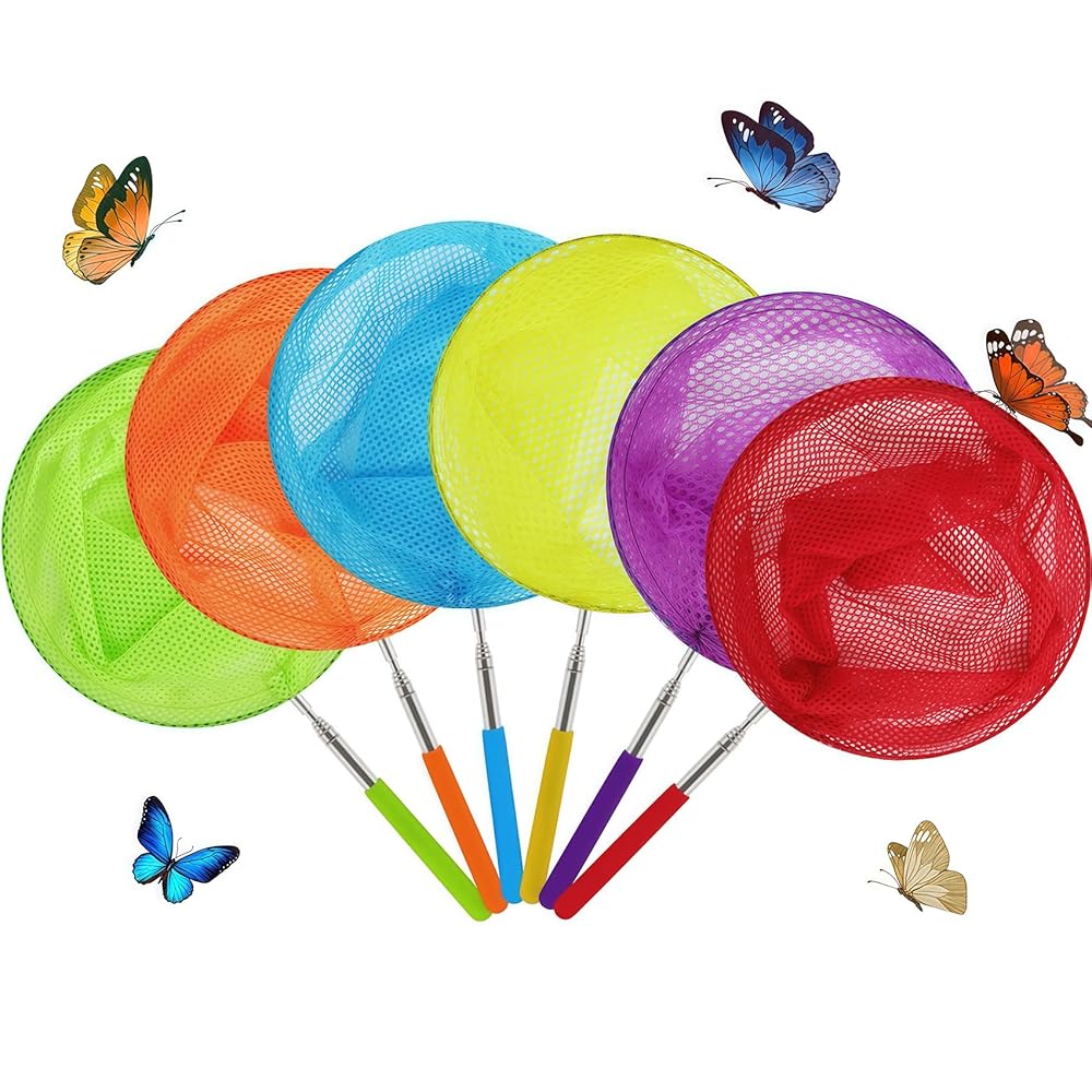 Skrtuan Telescopic Butterfly Fishing Net - 34 Extendable Kids Insect Catcher with Anti-Slip Grip, Outdoor Bug Catching Tools for Toddlers (6 Pack)