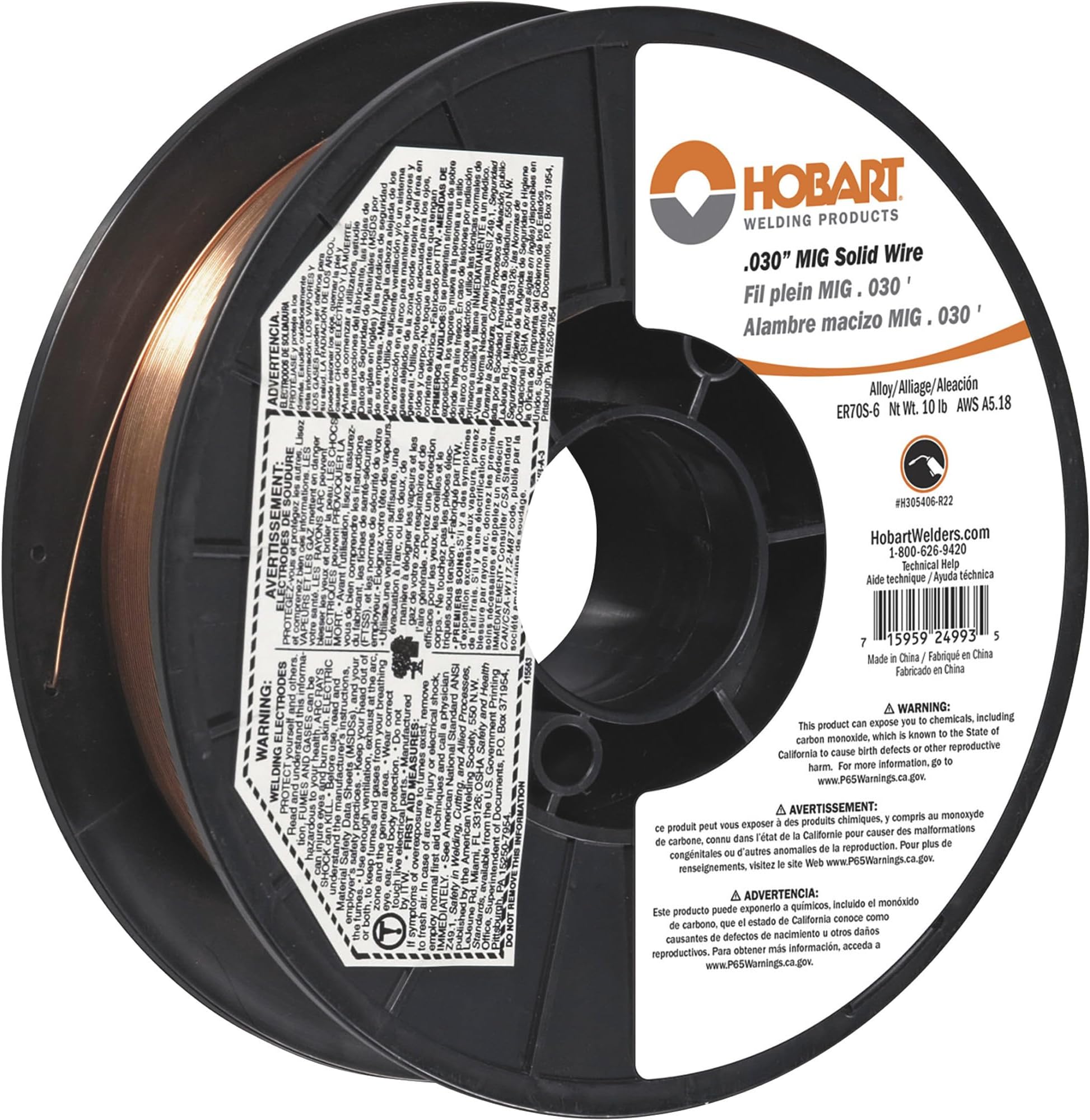H305406-R22 10-Pound ER70S-6 Carbon-Steel Solid Welding Wire, 0.030-Inch