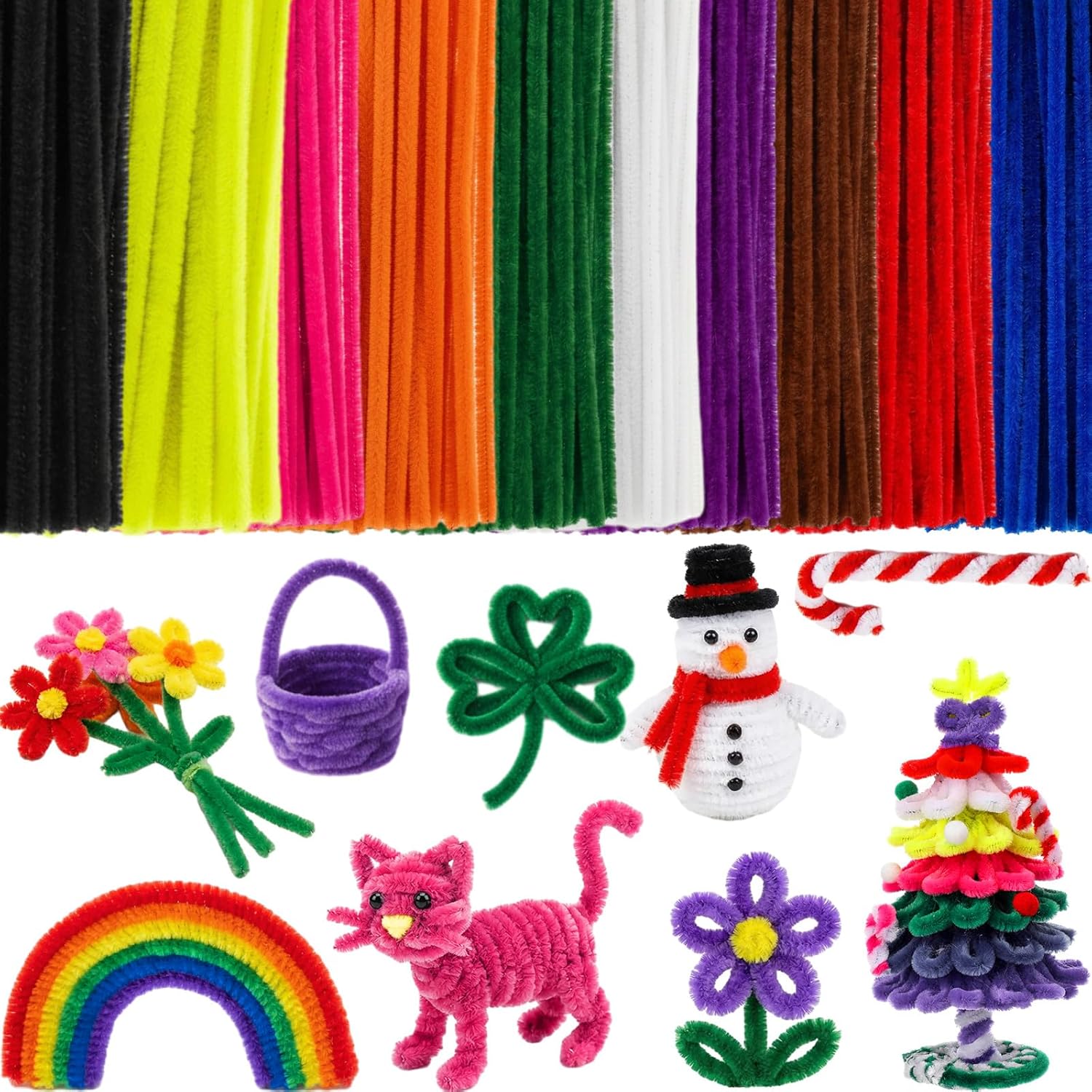 RoundFunny 400 Pcs 24 Inch Extra Long Pipe Cleaners Chenille Stem Creative Pipe Cleaners Craft Supplies Fuzzy Sticks for Festivals Decorations Hair DIY Arts Handcraft Project (Multicolor)