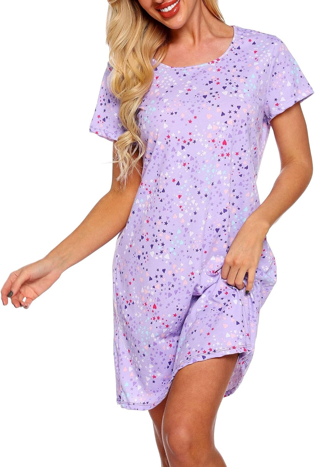 ENJOYNIGHT Nightgown for Women Cotton Short Sleeve Nightshirts Casual Print Sleepwear