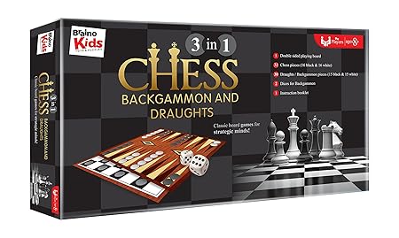 Braino Kids - 3 in 1 Chess,Backgammon and Draughts