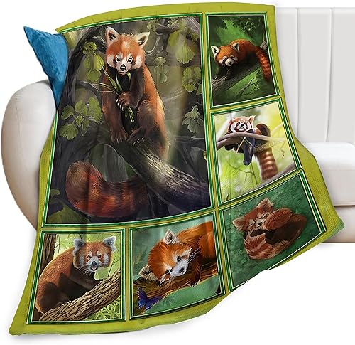 Manta de panda rojo, con estampado de animales salvajes para sofá, decoración de sofá, ligera, suave y acogedora, ropa de cama de franela de felpa