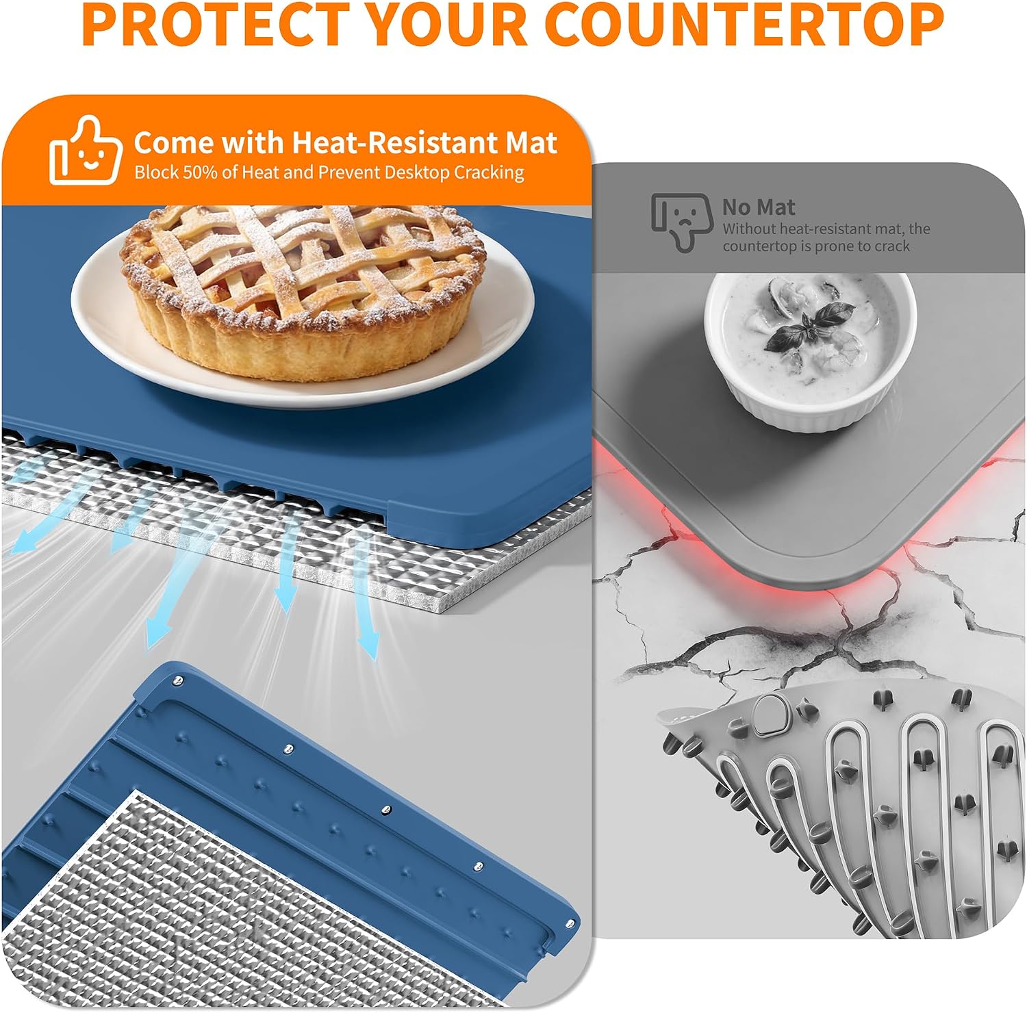 HOTEAGLE Warming Mat for Food with Heat Resistant Pad, Prevent Countertop Cracking, 10H Timer, 120F~210F Adjustable Temp, Ideal for Daily Meal, Gatherings and Parties, 35.8"x15.0" (Blue)