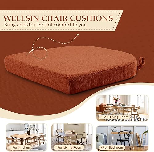Miniatura 7 de Cojines para sillas de comedor, paquete de 6, cojines para sillas de cocina con lazos y respaldo antideslizante, almohadillas para sillas de