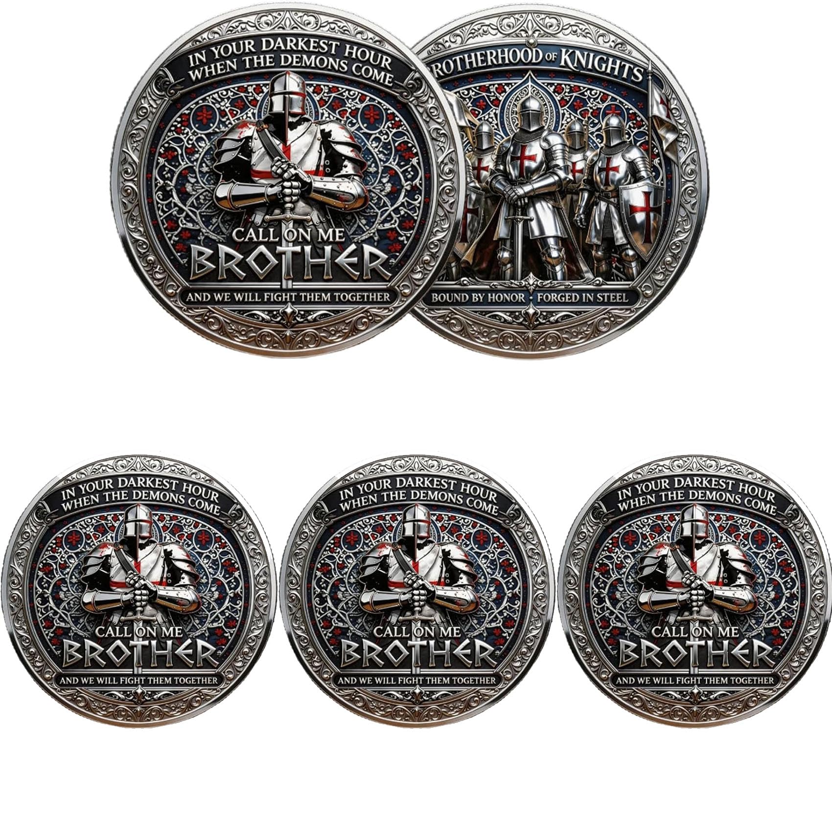 Moneta commemorativa della Confraternita dei Cavalieri - Moneta sfida "Chiamami Fratello" - Gettone d'onore in acciaio forgiato - Regalo per veterani, amici, club e collezionisti (3Pcs)