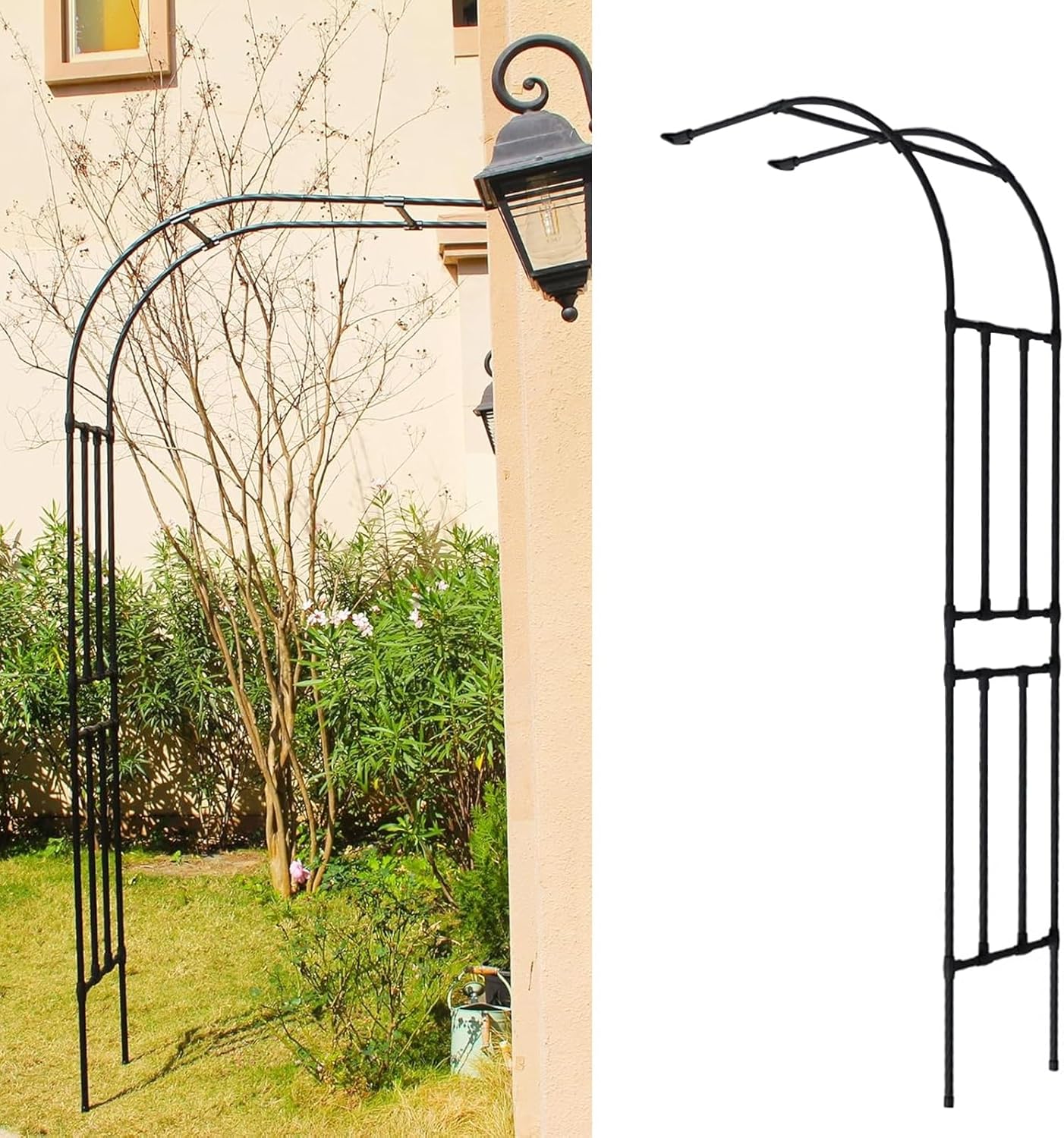 Black Steel Garden Half Arch Trellis - 3FTx1.3FTx7.9FT Climbing Plant Support, Wedding Arch Decor, Durable Metal Frame for Garden Arbour & Outdoor Decor