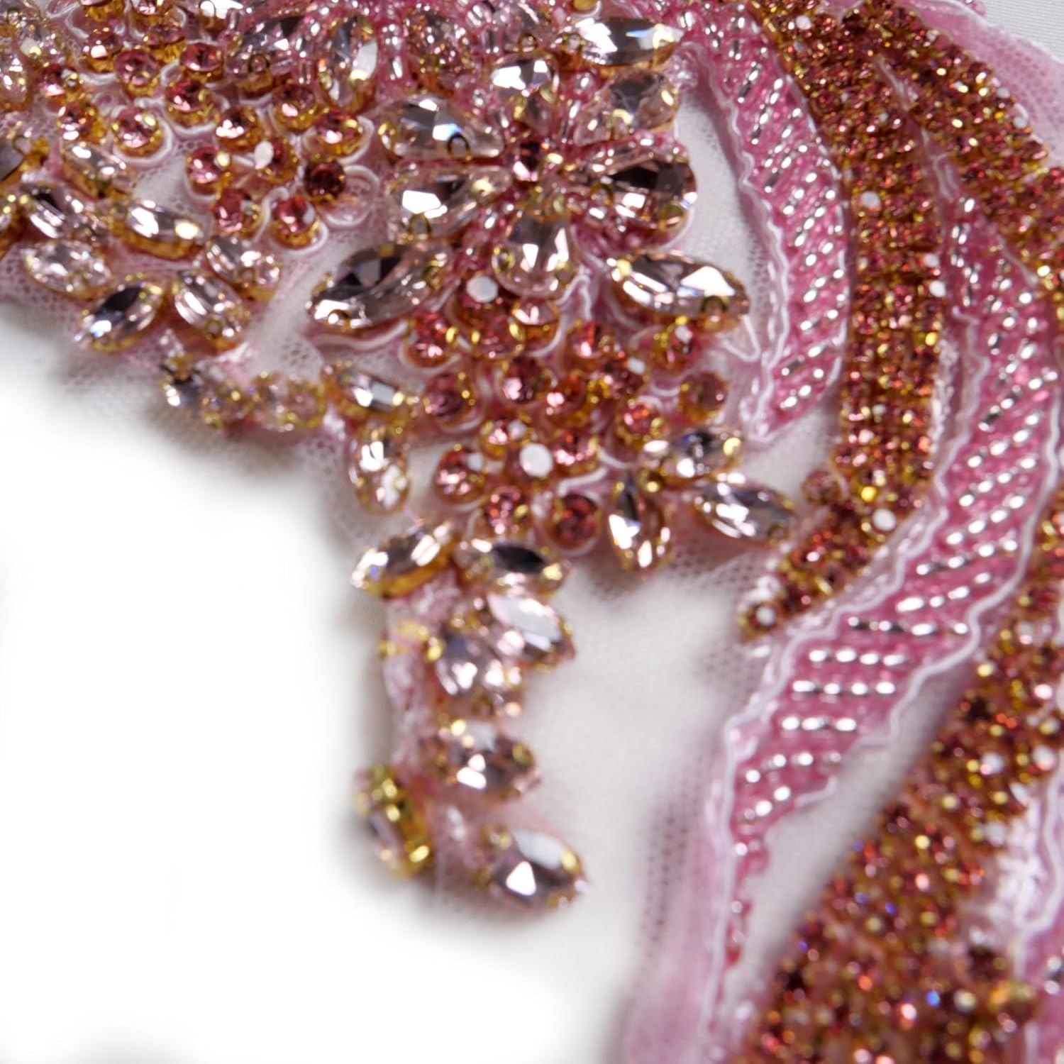 Hand-Made Beaded Rhinestons DIY Clothing Appliques Patch,Beaded Applique for Wedding Dress Decoration,Rose Gold/Pink/Silver/Red/Black Flower Applique by Pair (Pink)