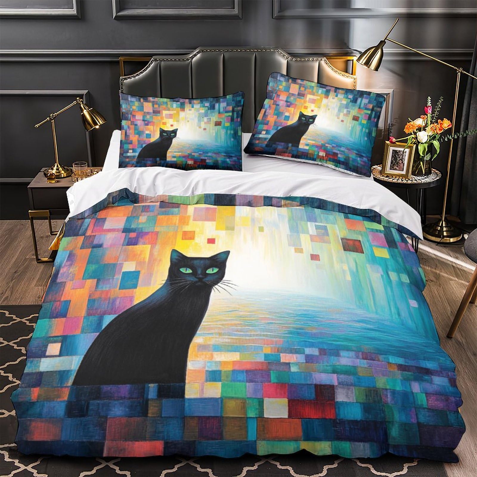 Housse de couette chat 3D coloré pour chambre de garçon parure lit simple microfibre
