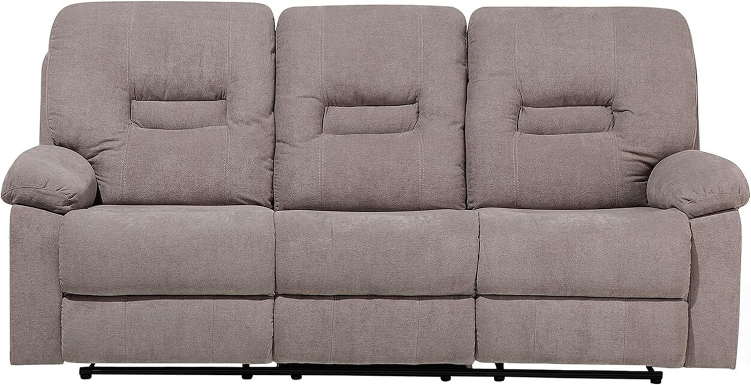 Modern Fabric Recliner Sofa Manual Reclining Padded 3 Seater Beige Bergen Amazon.co.uk Home