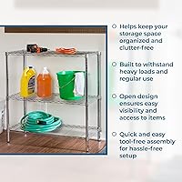 Vista 5 de Honey-Can-Do Estantería ajustable resistente de 3 niveles con capacidad de 200 libras, Estantería de acero cromado SHF-09367, Estanterías