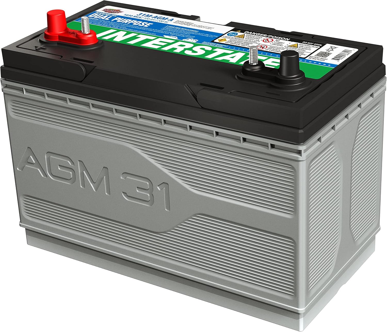 Interstate Batteries Marine/RV Battery 12V 100Ah 825CCA Dual Purpose Power Pure Lead AGM RV & Marine Starting Replacement Battery (Group Size 31M) Boats, RV's (8-31MAGMDC / 31M-AGM-A)
