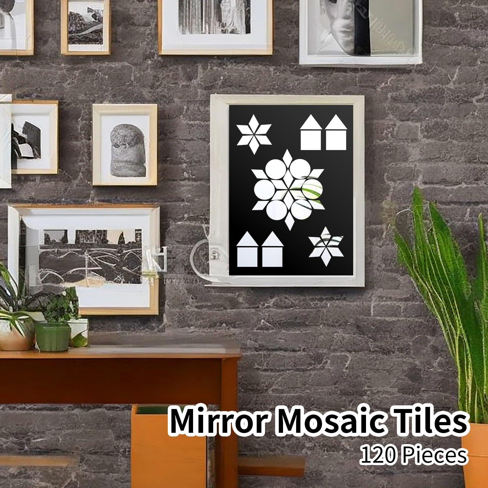 120 Pcs Small Mirrors for Crafts 1“ Mirror Mosaic Tiles Round Triangle Diamond Square Decorative Craft Mirrors, DIY Tiles Mirror Pieces for Crafts Art Wall Home Jewelry Frame