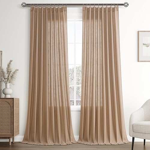 Miniatura 49 de Joywell Cortinas de Ventana de Lino con Pliegues Pinzados de 84 Pulgadas de Largo, Pestañas Traseras con Anillas de Clip, Cortinas Semitransparentes
