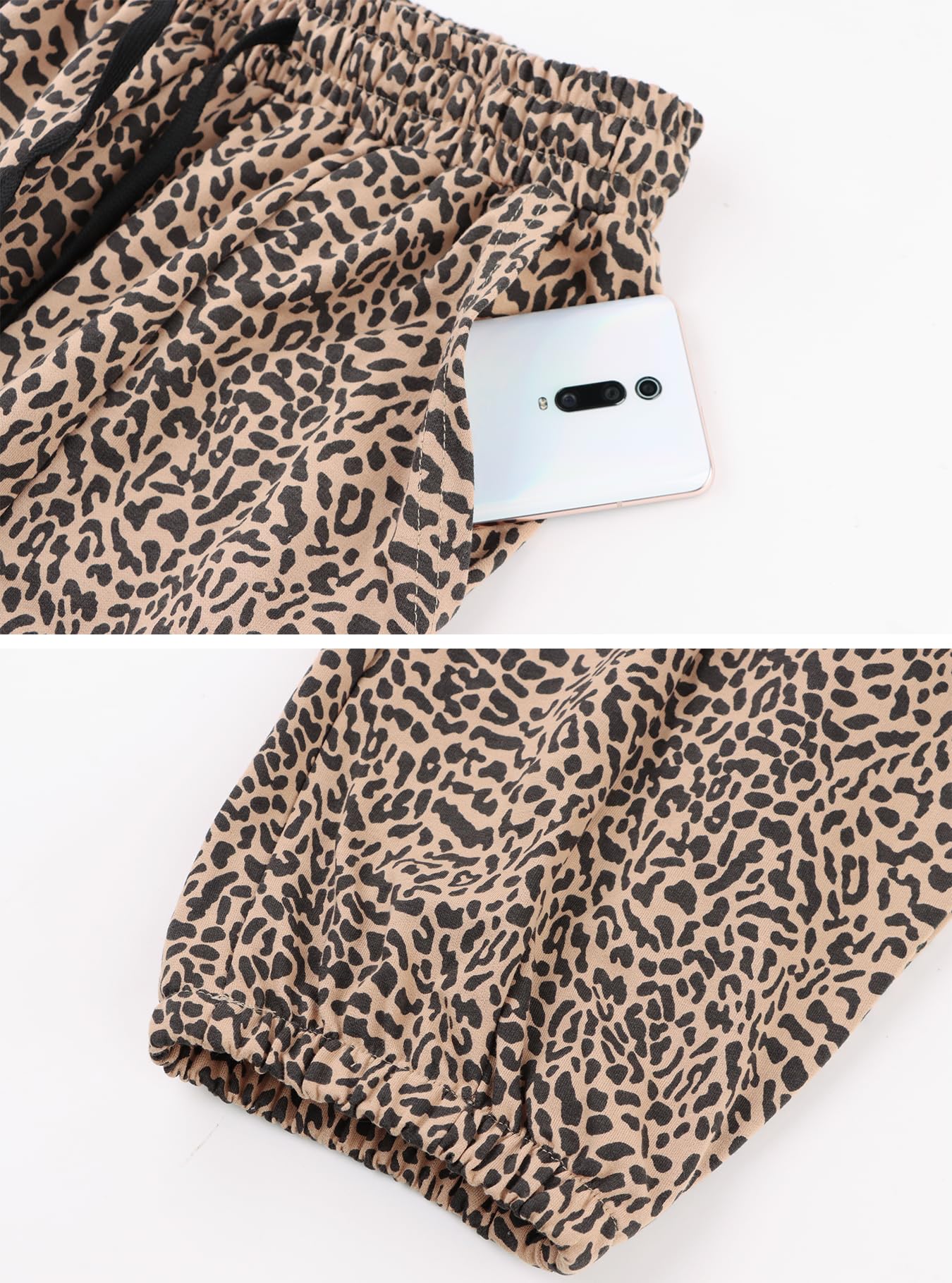 Anoumcy Pantaloni da jogging da donna, con stampa leopardata, casual, con tasche